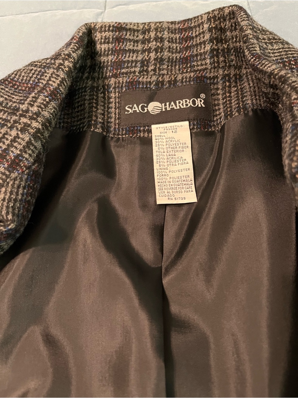 Sag Harbor Black and Charcoal Plaid Blazer Size 12 - Picture 5 of 7